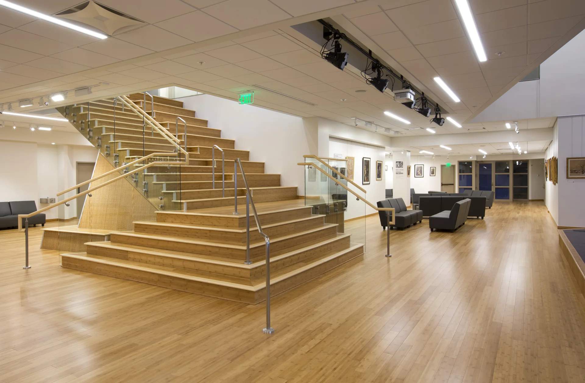 Custom architectural woodwork and feature stair inside the Lyceum Theater