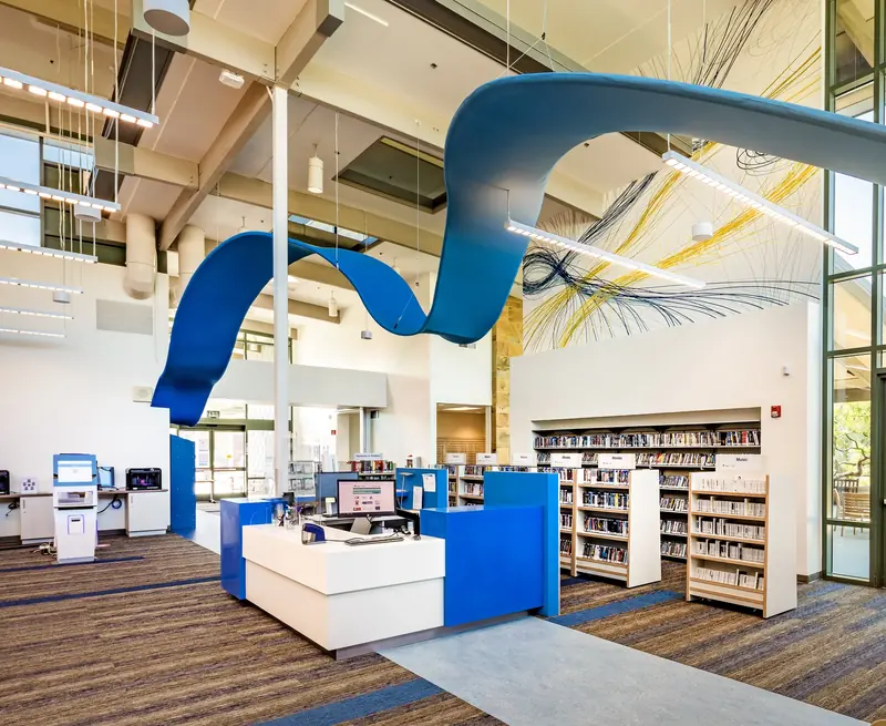 Colorful millwork inside Sunnyside Library